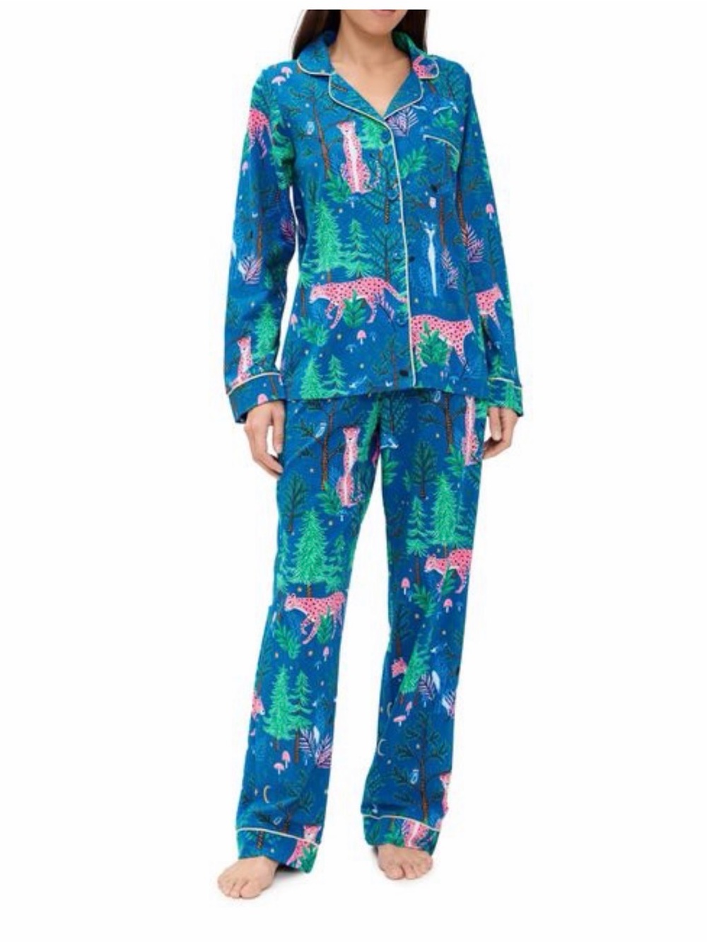 Bedhead Midnight  Forest & Pink Leopard Two-Piece Pajama Set